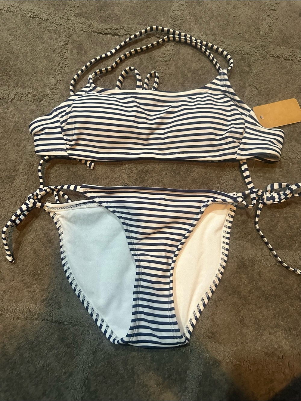 Xhilaration Navy & White Striped Two-Piece Bikini Set